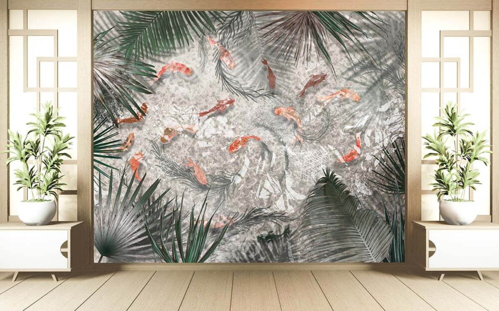 tapeta na ścianę w zielone liście palmy
