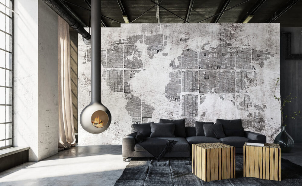 tapeta w stylu loft z mapą świata