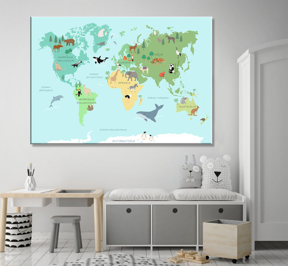 Obraz na płótnie Mapa Świata Zwierzęta dla dziecka