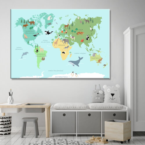 Obraz na płótnie Mapa Świata Zwierzęta dla dziecka