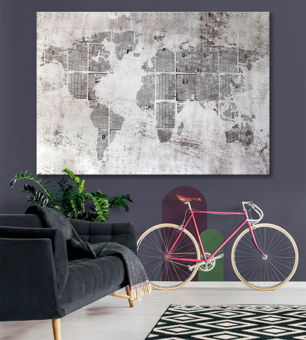nowoczesny salon - artystyczny obraz na ścianę Mapa Świata