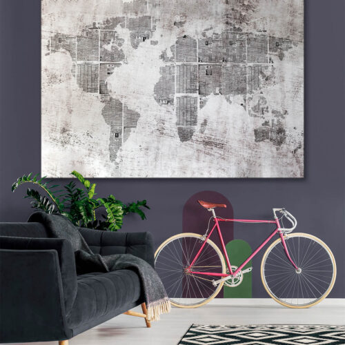 nowoczesny salon - artystyczny obraz na ścianę Mapa Świata