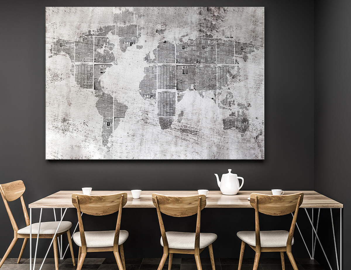 Nowoczesna jadalnia - obrazy na ścianę Mapa Świata