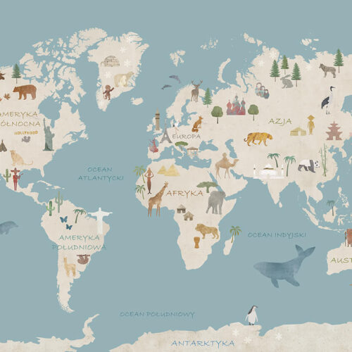 Artystyczna tapeta edukacyjna - Mapa Poznaje Świat