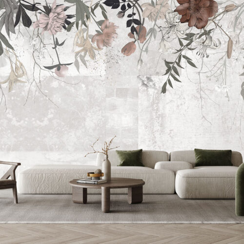 tapeta kwiatowa w salonie w stylu nowoczesnym