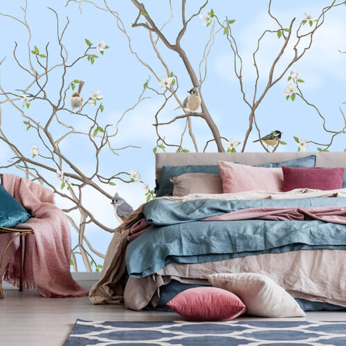 piękne tapety na ścianę sypialni w rośliny