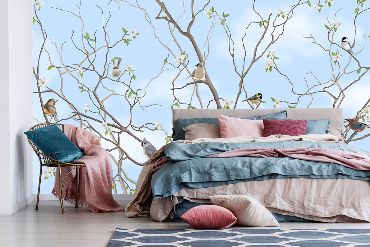 piękne tapety na ścianę sypialni w rośliny