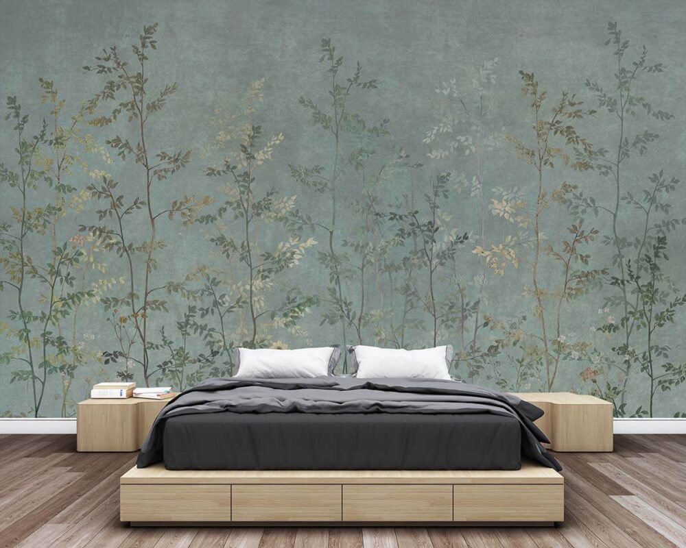 tapety na ścianę sypialni w liście
