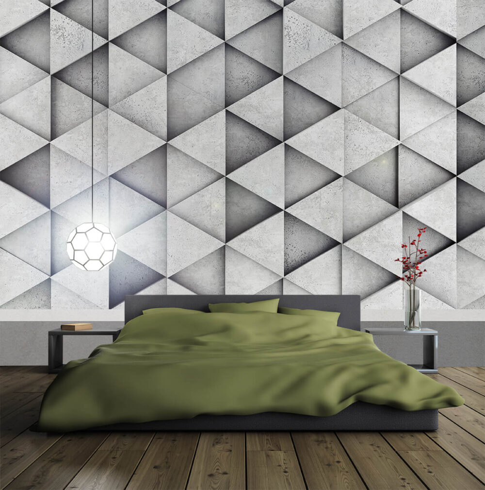 Nowoczesna sypialnia na ścianie tapeta z efektem 3D w geometryczne wzory