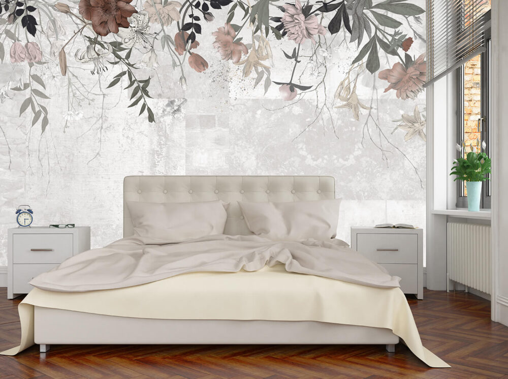 tapeta na ścianę w stylo florystycznym