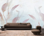 elegancki salon z tapetą ścienną w liście