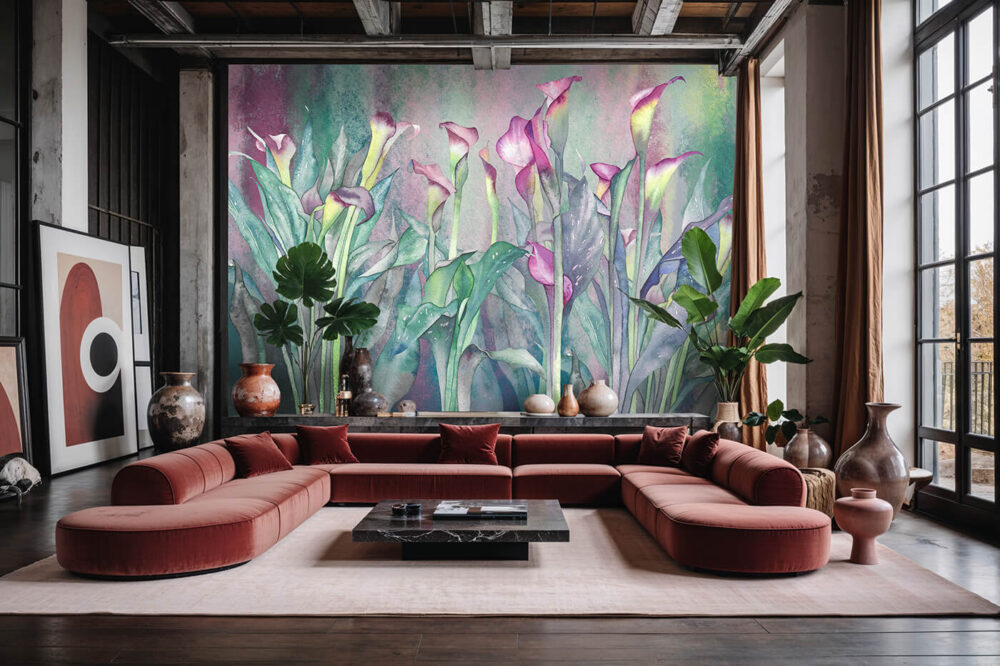 Fototapeta Calla Vivace z motywem kwiatowym w dużym salonie modern loft