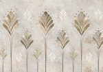 Złoto-beżowa fototapeta art déco z motywem roślinnym o kamiennej fakturze i subtelnym złotym rysunku