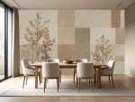 Fototapeta do jadalni – beżowa geometria z roślinnym akcentem, idealna za stół.