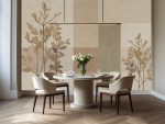 Fototapeta do jadalni – szarobeżowa roślinna geometria, elegancka i neutralna.