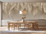 Fototapeta do kuchnio-jadalni – jasna z liśćmi palmy, roślinna.