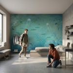 Fototapeta 3D ocean na wymiar w nowoczesnym pokoju młodzieżowym – efekt głębi na ścianie w pokoju nastolatka.