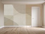 Fototapeta do przedpokoju – beżowa geometria na szeroką ścianę.
