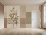 Fototapeta do przedpokoju – beżowa geometria z motywem roślinnym na szeroką ścianę.