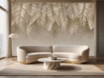 Fototapeta do salonu – minimalistyczna beżowa z motywem palmy.