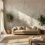 Fototapeta do salonu z motywem roślinnym na wymiar w jasnym, nowoczesnym wnętrzu z dużą ilością naturalnego światła.