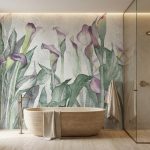 Fototapeta pod prysznic z delikatnym motywem roślinnym do nowoczesnej łazienki spa