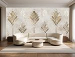 Jasna fototapeta roślinna w stylu art déco na ścianę w nowoczesnym salonie
