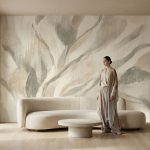 Fototapeta roślinna beżowa do salonu z delikatnym, naturalnym motywem inspirowanym roślinnością