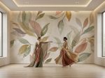 Fototapeta roślinna do jasnych wnętrz w naturalnej kolorystyce z delikatnym motywem liści