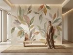 Fototapeta roślinna do przedpokoju w jasnej, naturalnej kolorystyce z delikatnym motywem liści