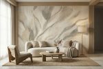 Fototapeta roślinna beżowa do salonu z delikatnym, naturalnym motywem roślinnym
