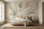 Fototapeta roślinna beżowa do sypialni z delikatnym, spokojnym motywem roślinnym