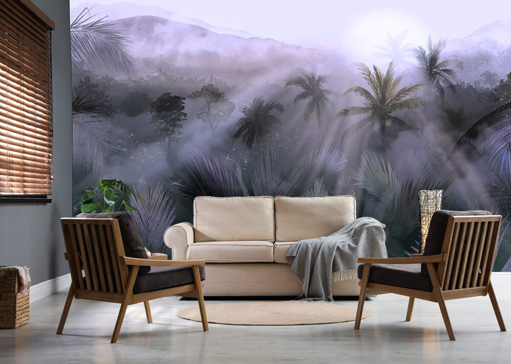 Aranzacja salonu w stylu Urban Jungle - tapeta roślinna