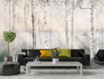 salon w stylu eko - tapeta z motywem roślinnym