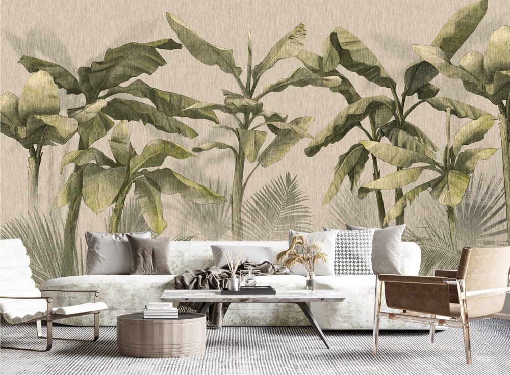 tapeta w stylu bungalow z motywem roślinnym