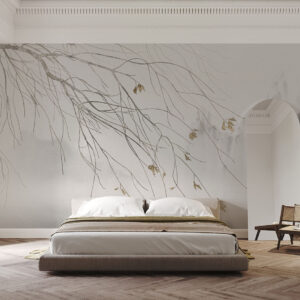 sypialnia w stylu japońskim minimalistyczna tapeta roślinna