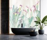 Zmywalna fototapeta roślinna do łazienki w stonowanej zieleni i beżach, łatwa w czyszczeniu na co dzień